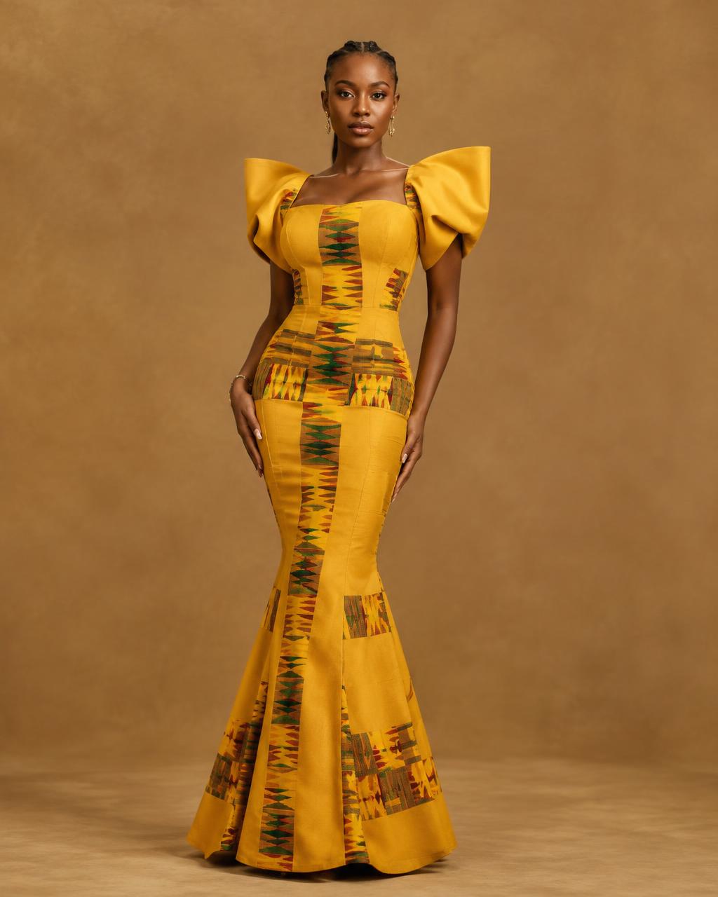 Saffron kente mermaid dress