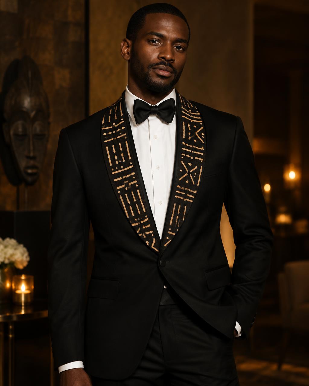 Bogolan-lapel tuxedo jacket